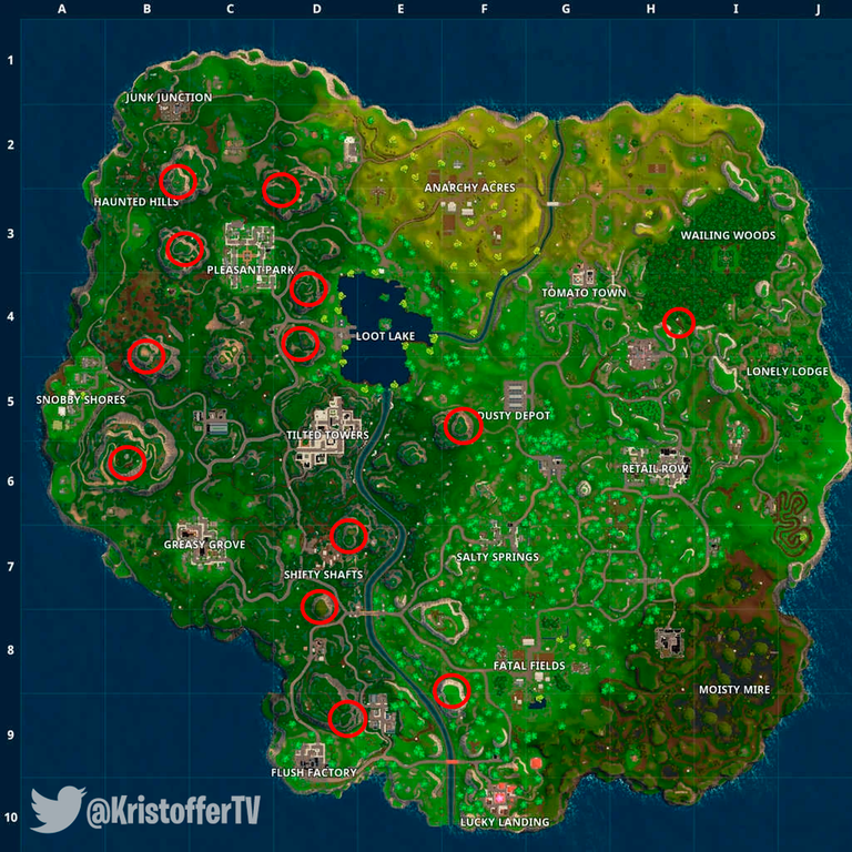 Summit 10 different Mountain Peaks Map Locations Fortnite Battle Royale
