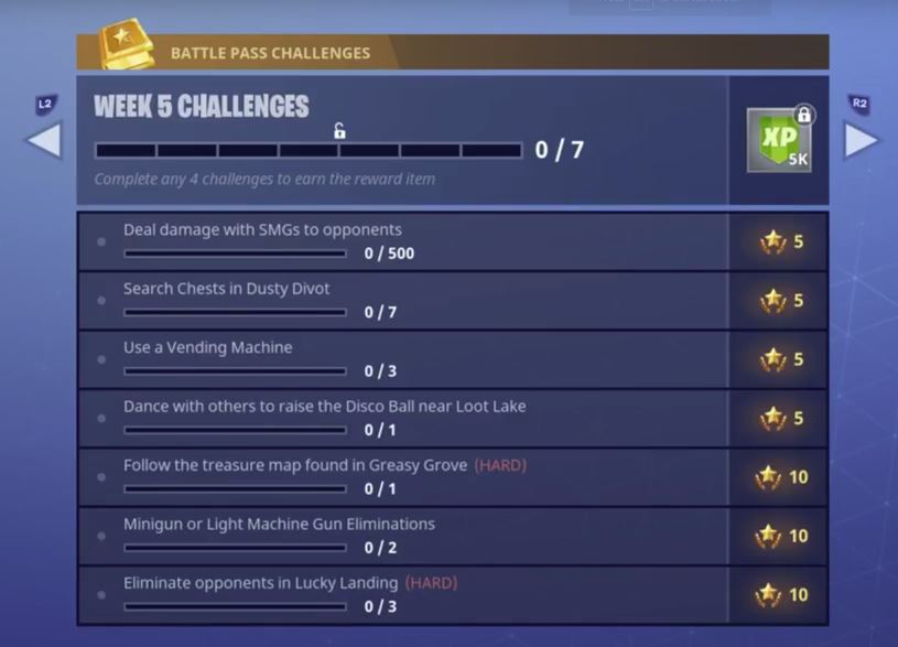 Fortnite Battle Royale - Season 4, Week 5 Challenges