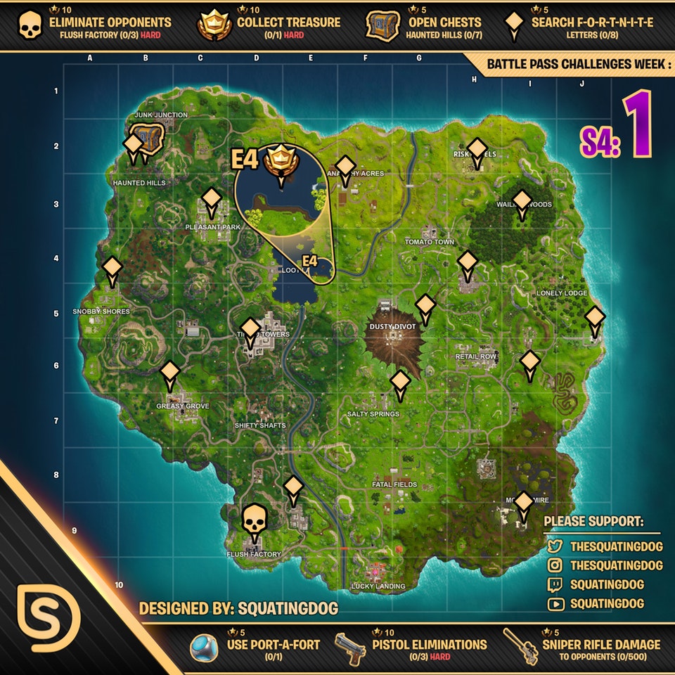 Fortnite Battle Royale cheat sheet season 4 week 1