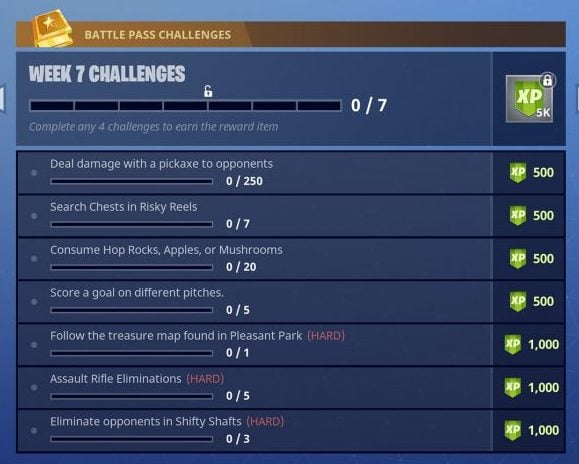 Fortnite Battle Royale Season 4 Week 7 Challenges