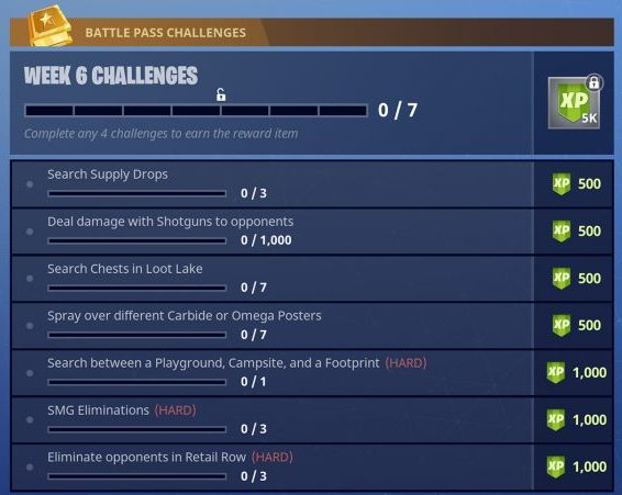 Fortnite Battle Royale Season 4, Week 6 Challenges