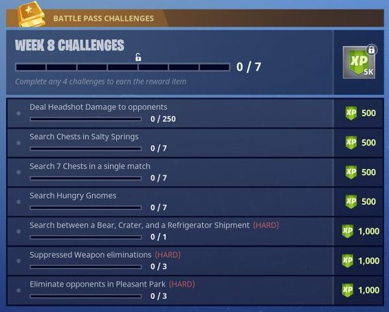 Season 4, Week 8 Fortnite Battle Royale Challenges