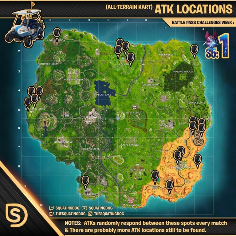 ATK Cart Vehicle car locations Fortnite