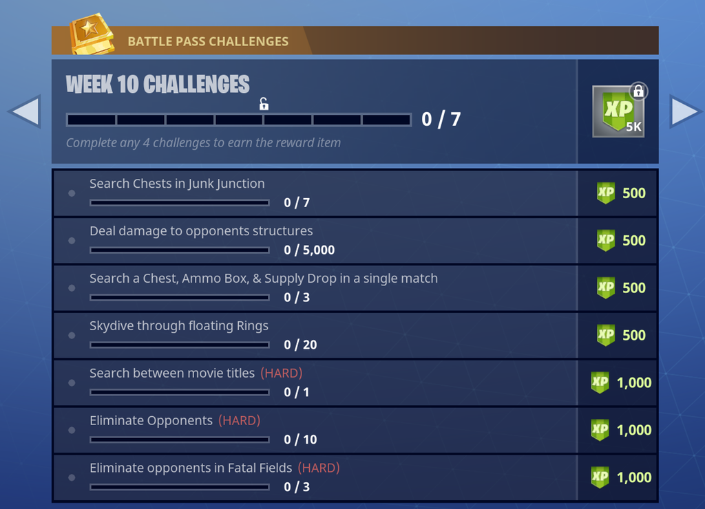 Fortnite Season 4 Week 10 Challenges