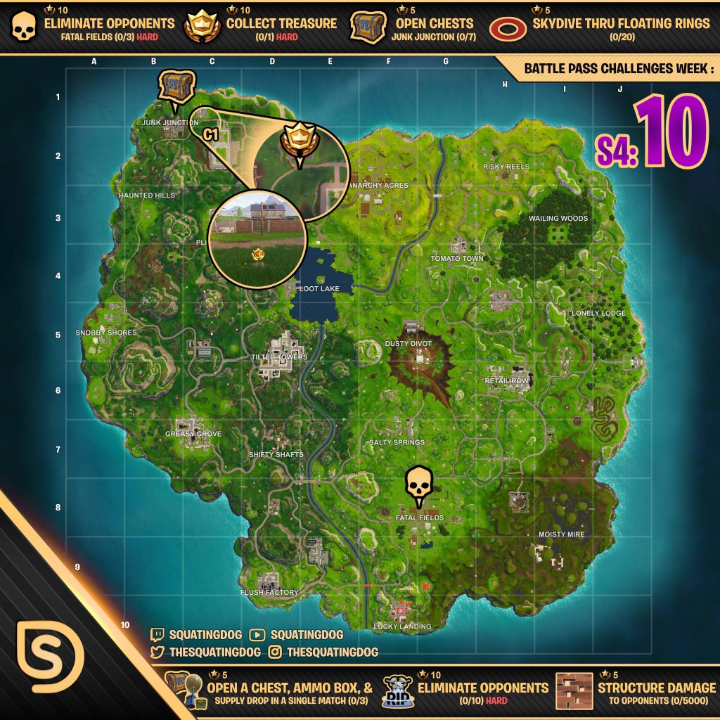Fortnite map cheat sheet season 4 week 10 challenges