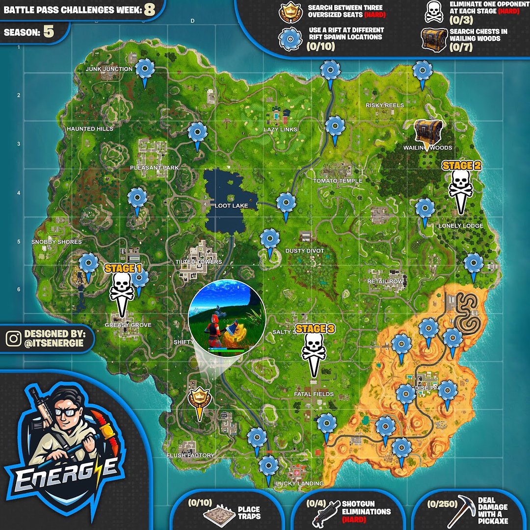 Cheat Sheet Map for Fortnite Challenges Season 5, Week 8