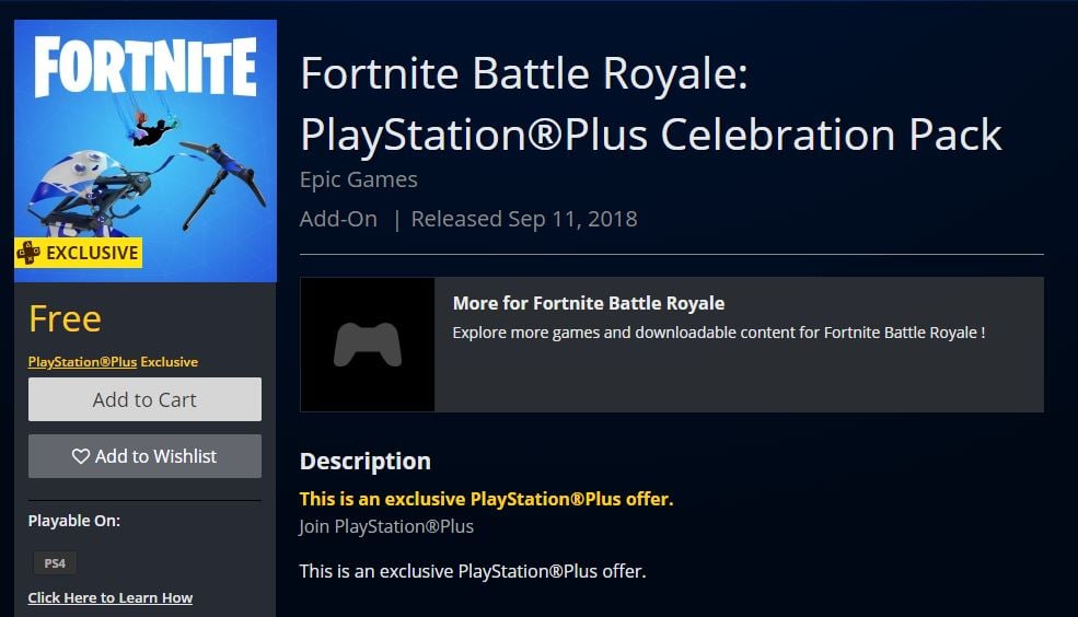 Fortnite battle royale ps celebration pack