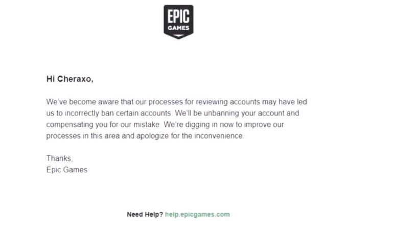 Epic Games Apology Email