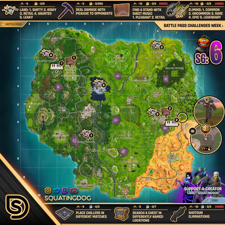 Fortnite Season 6, Week 6 Cheat Sheet Map