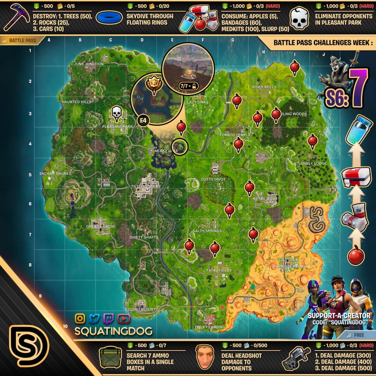 Fortnite Season 6 Week 7 Cheat Sheet Map