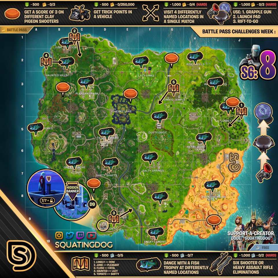 Fortnite Season 6 Week 8 Cheat Sheet Map