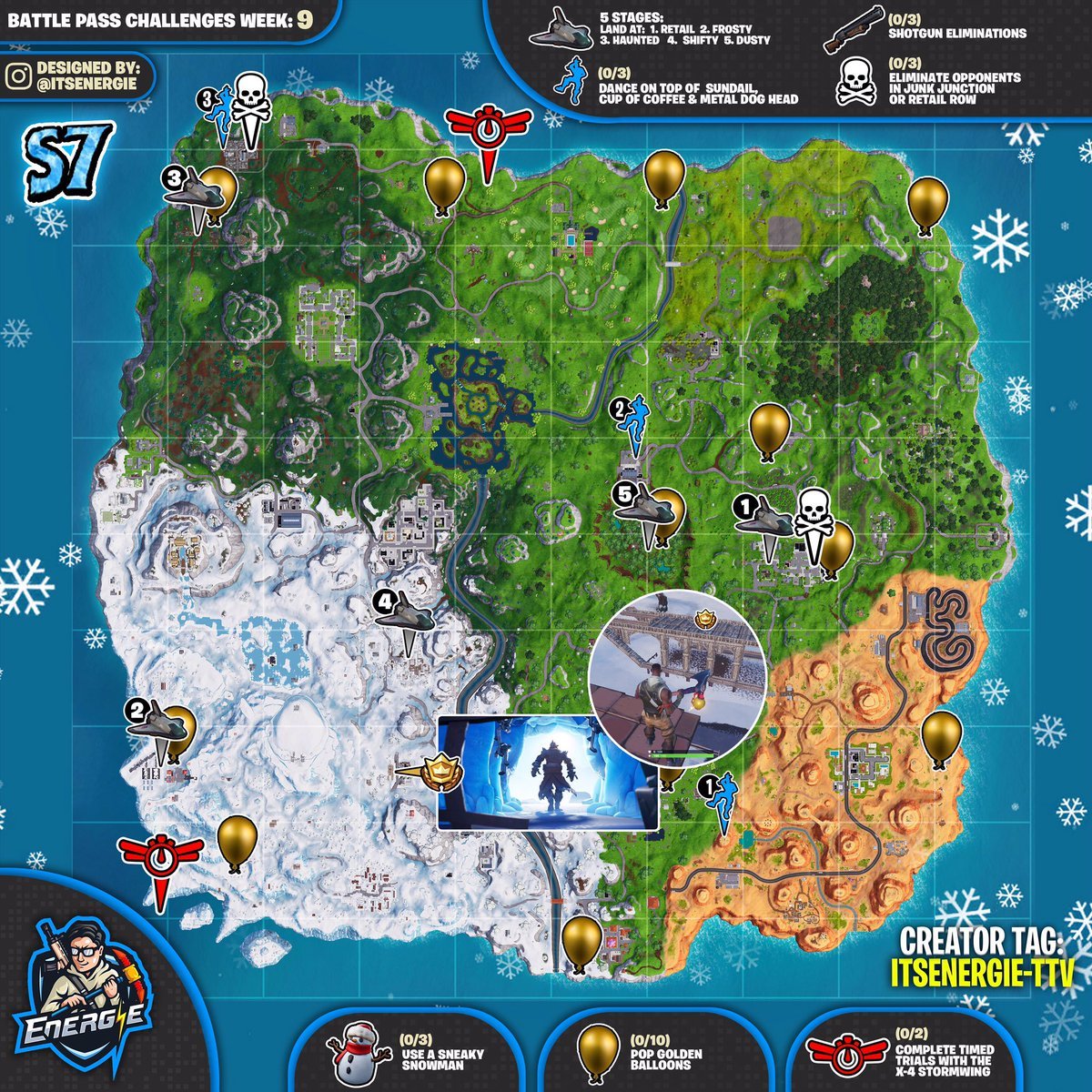 Fortnite Cheat Sheet Map for Season 7, Week 9