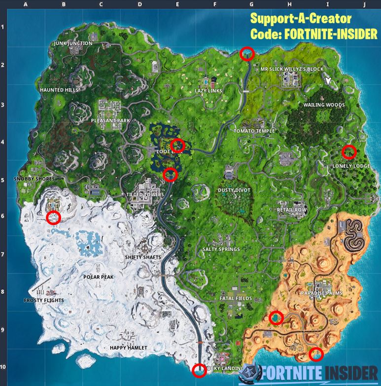 Fortnite All Waterfall Locations Overtime Challenge Map
