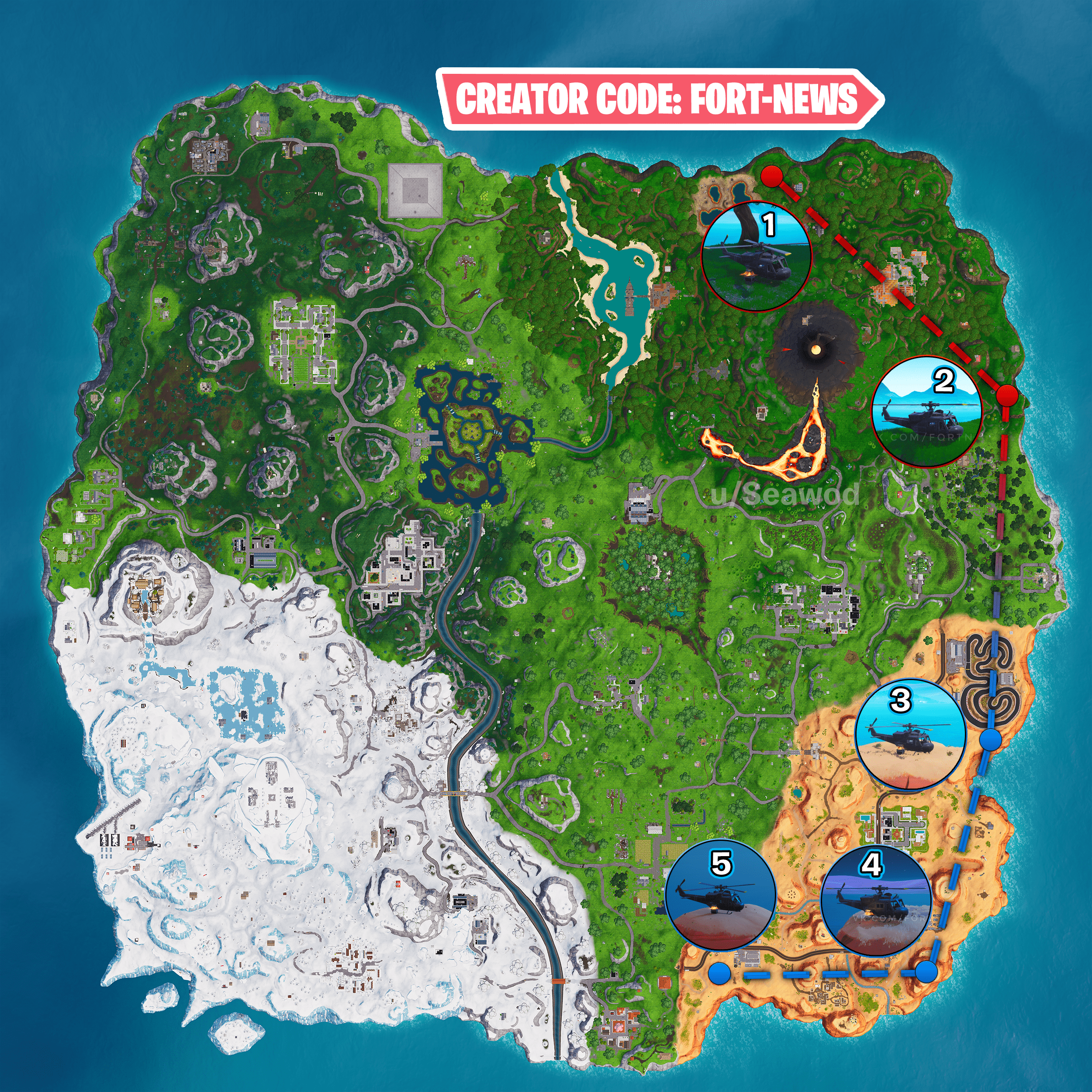Fortnite map of helicopter movement - via u/seawod
