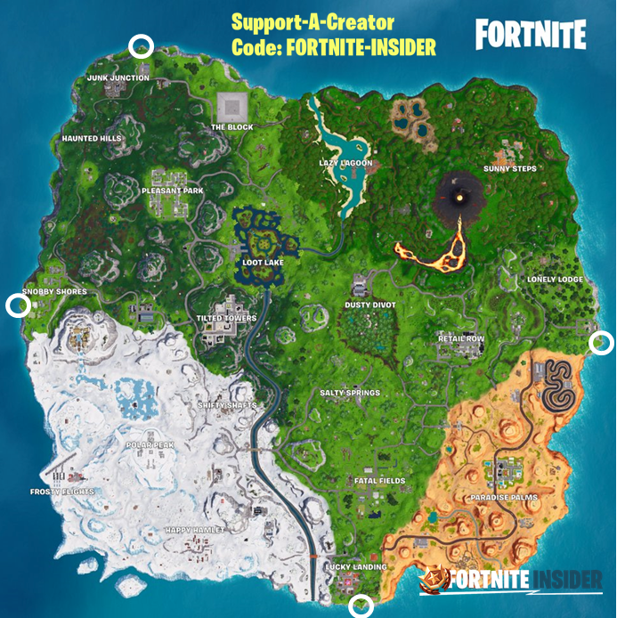 Visit the furthest north, south, east and west points of the island Fortnite Challenge