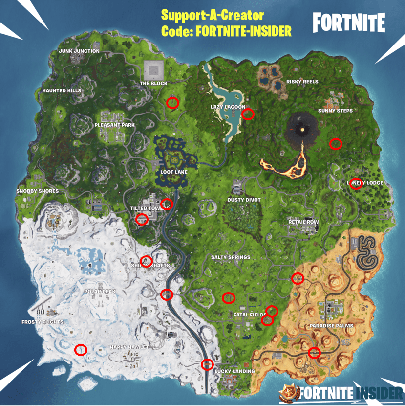 Fortnite Season 8, Week 8 Challenge Search Jigsaw Puzzle Pieces under Bridges and in Caves Locations