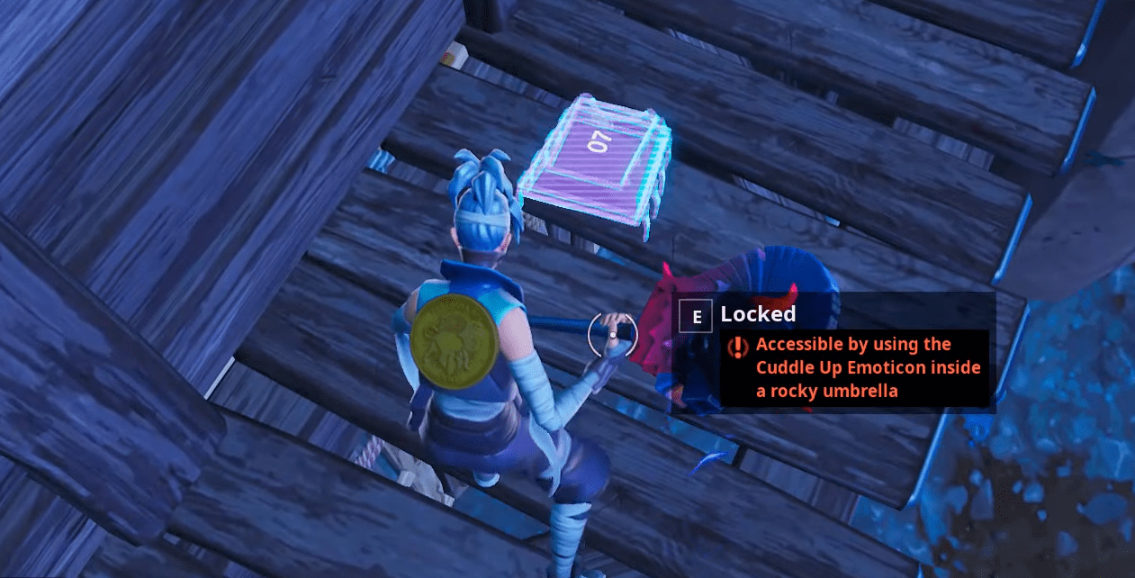 Fortnite Fortbyte #07 Location - Accessible by Using the Cuddle Up Emoticon inside a Rocky Umbrella