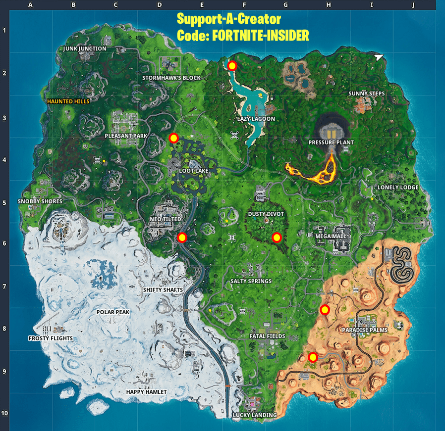Fortnite 14 Days of Summer Dance at different beach parties locations map
