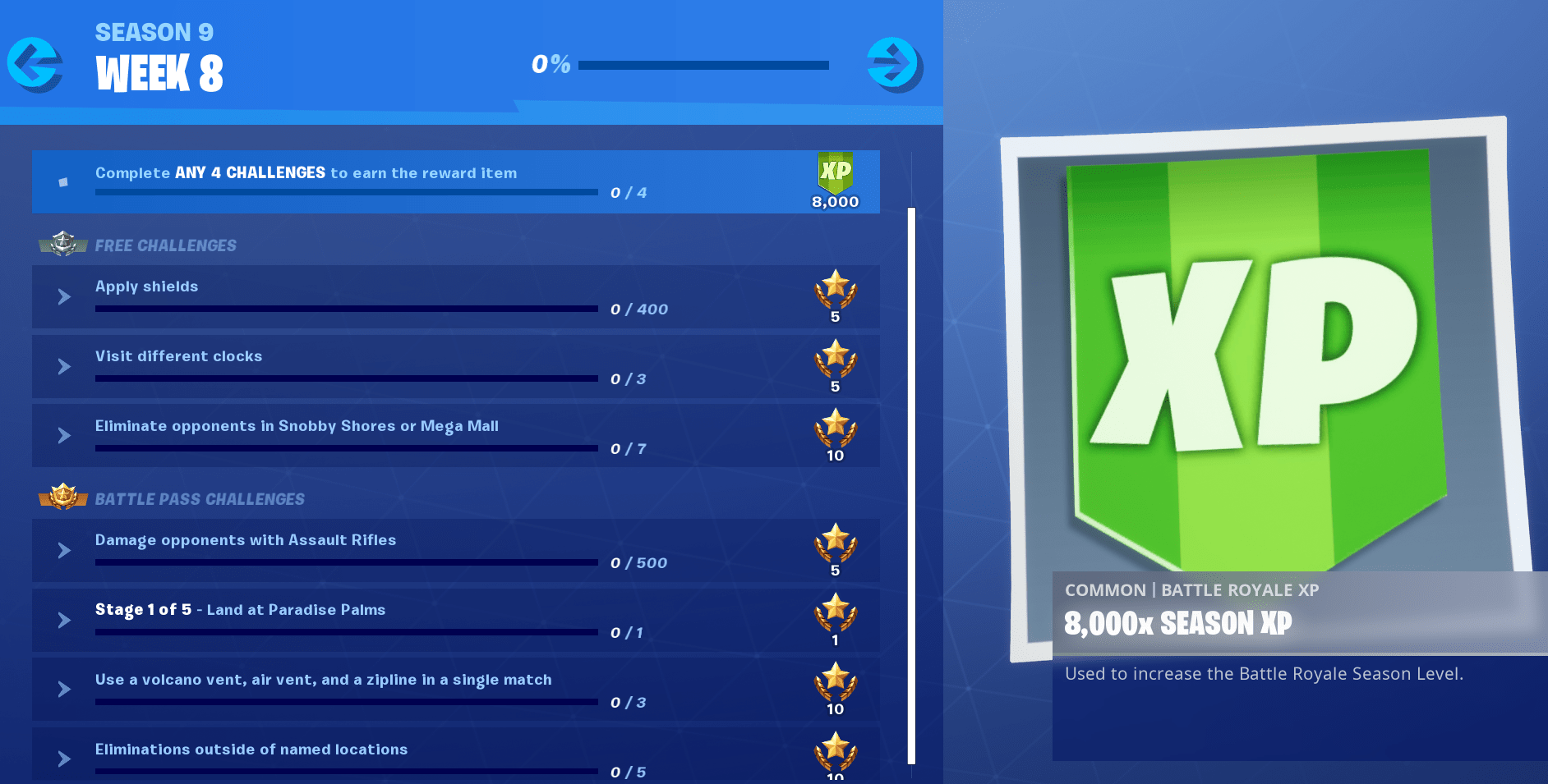 Fortnite Season 9, Week 8 Challenges