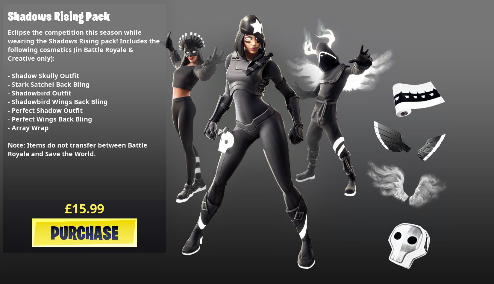 Fortnite Shadows Rising Pack Cosmetics