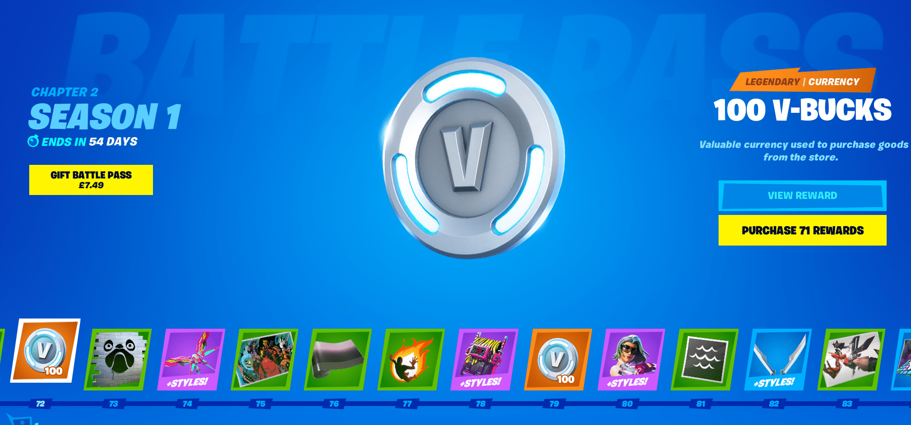 Fortnite Chapter 2 - Season 1 Battle Pass 72-83