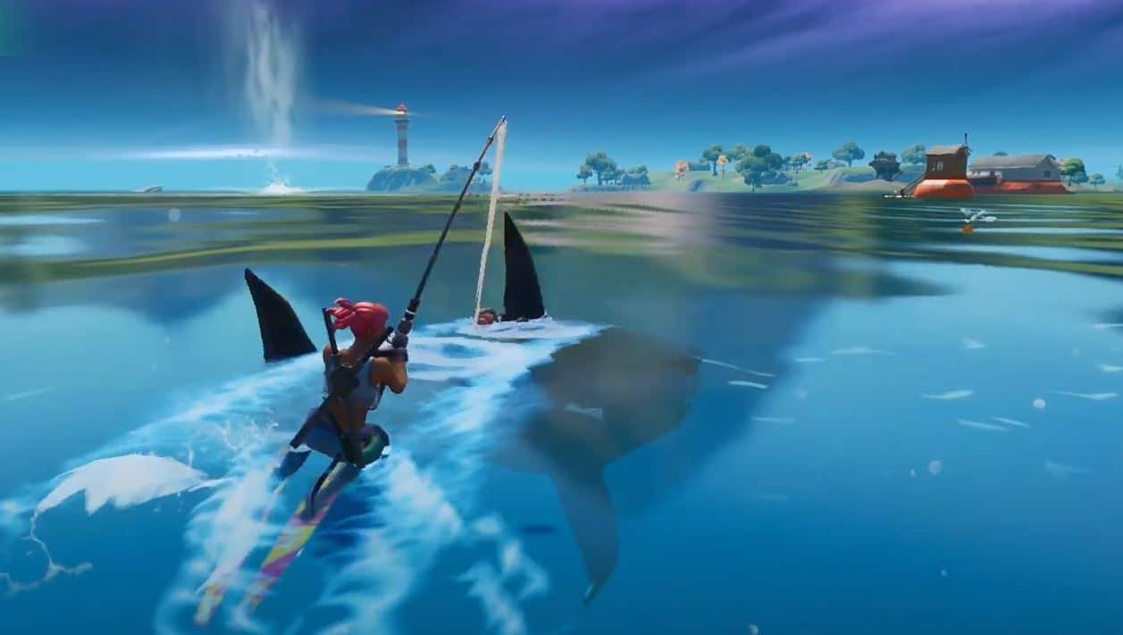 Fortnite Ride a Shark with a Fishing Pole Aquaman Challenge