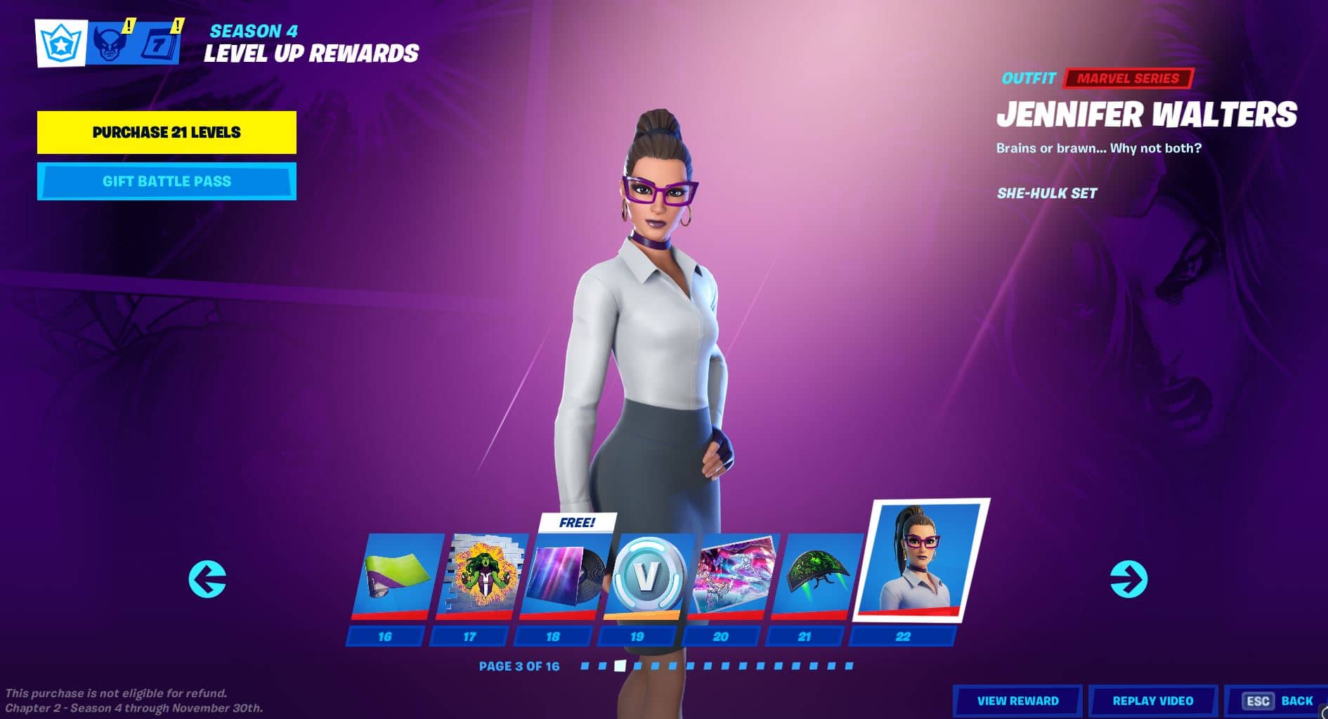 Fortnite Chapter 2, Season 4 Battle Pass Level 16 - 22