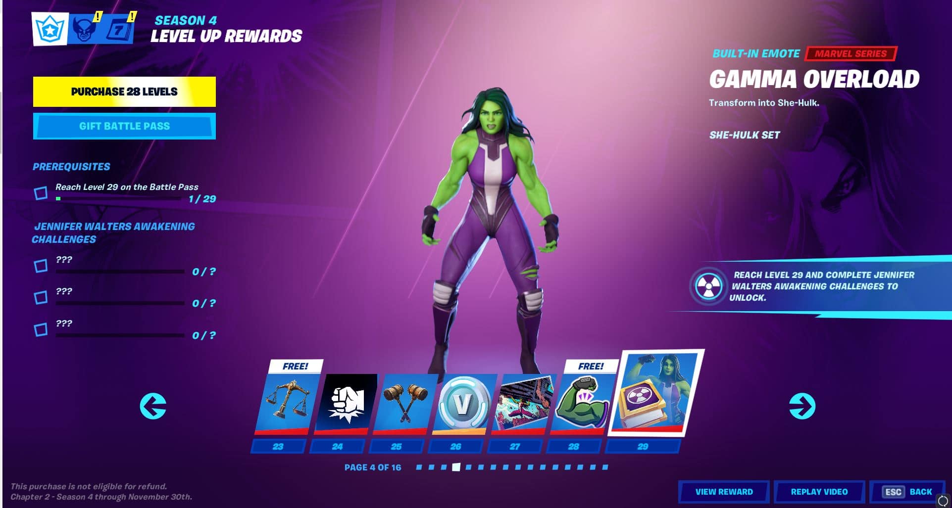 Fortnite Chapter 2, Season 4 Battle Pass Level 23 - 29