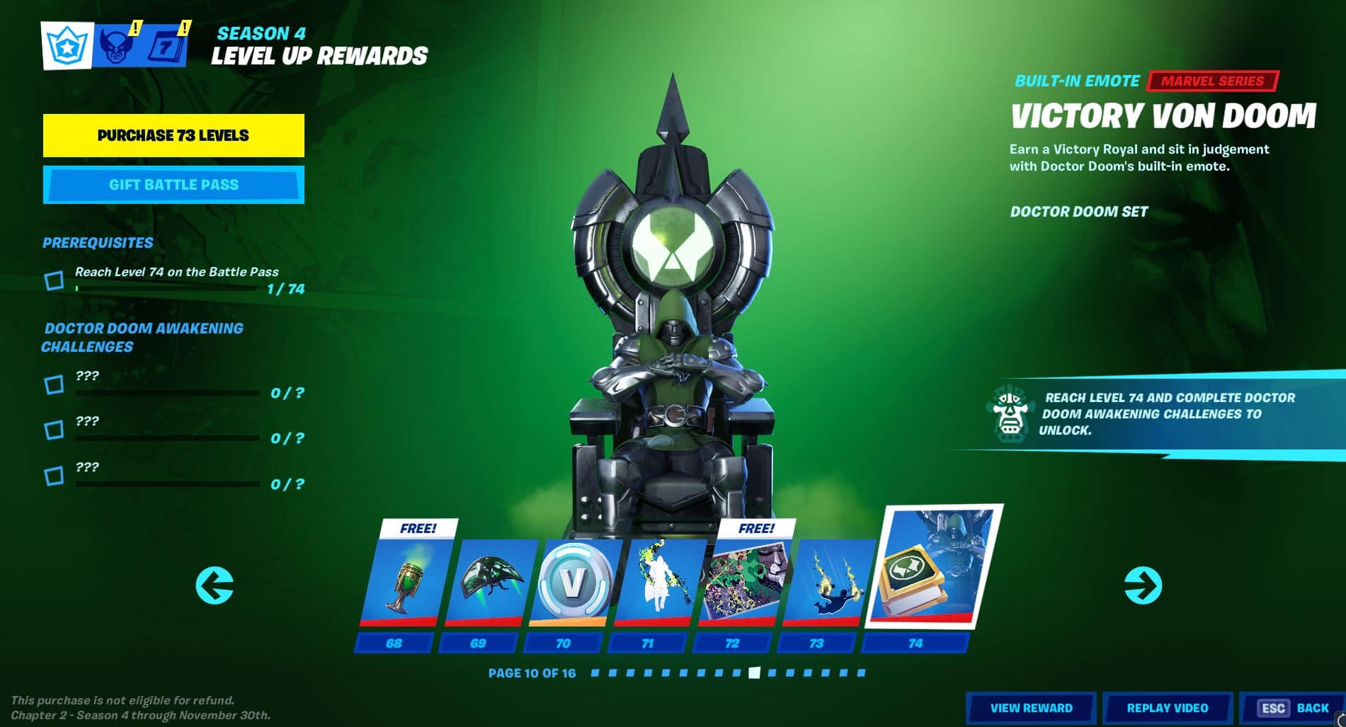 Fortnite Chapter 2, Season 4 Battle Pass Level 68 -74