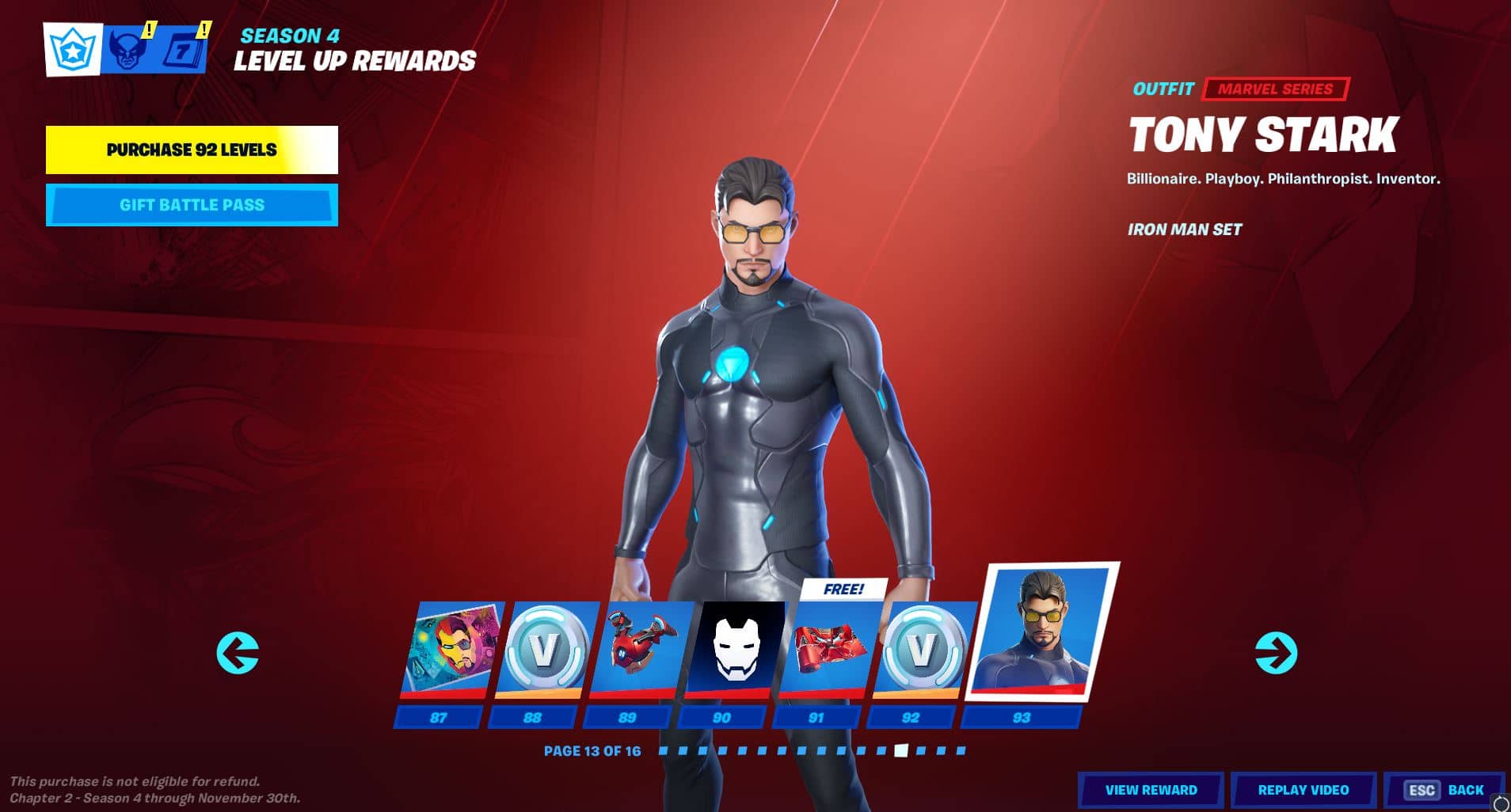 Fortnite Chapter 2, Season 4 Battle Pass Level 87 - 93