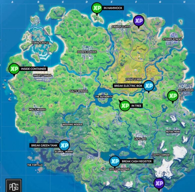 Fortnite chapter 2 season 4 week 2 xp coins map