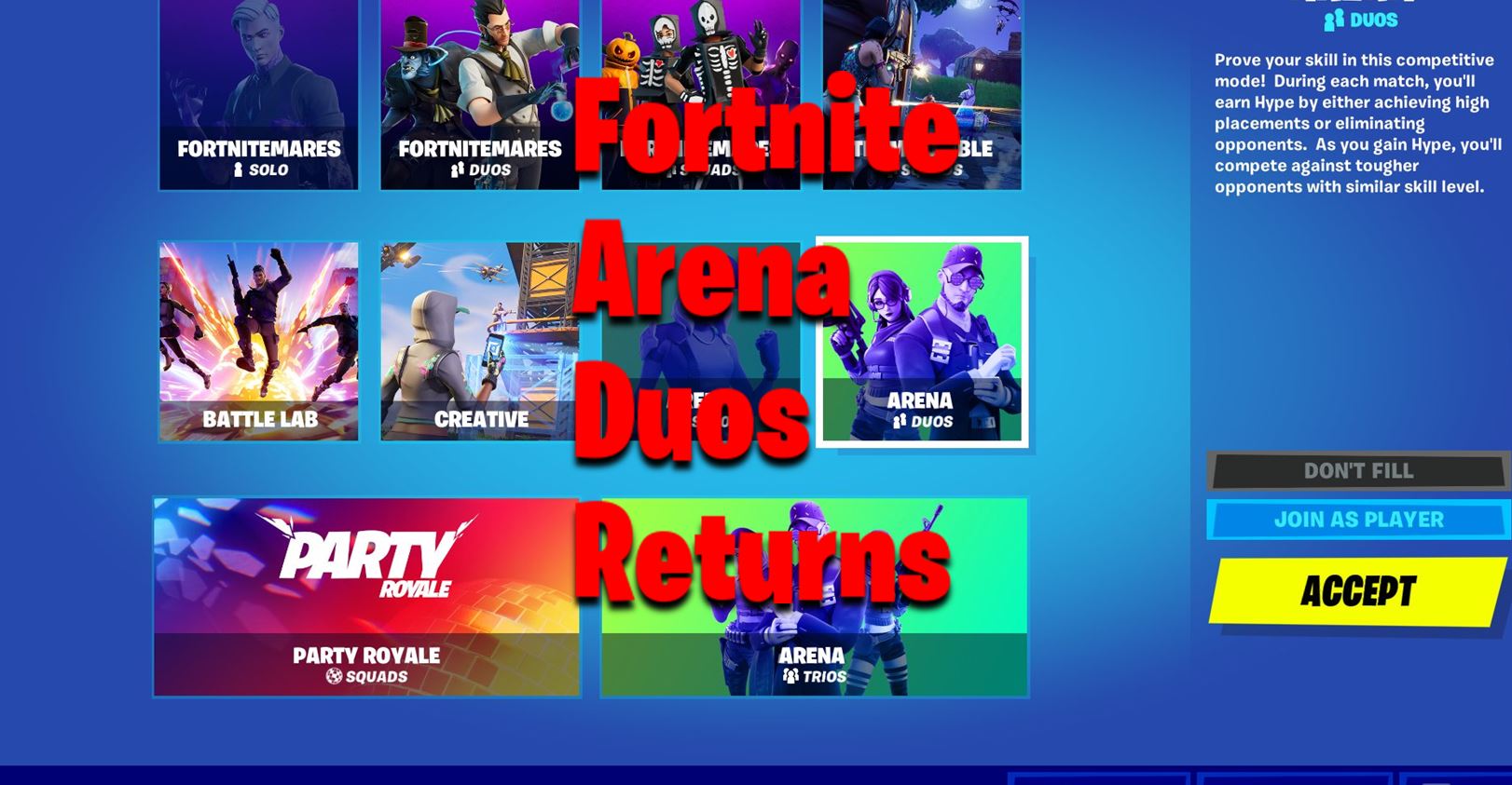 Arena Duos Fortnite Returns