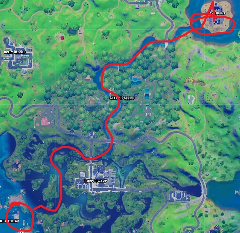 Drive a boat from The Fortilla to The Authority Fortnite Map Location