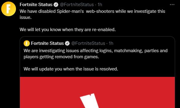 Web Shooters in Fortnite Disabled