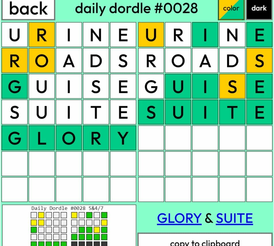 Daily Dordle 28 Answer - 21st February 2022
