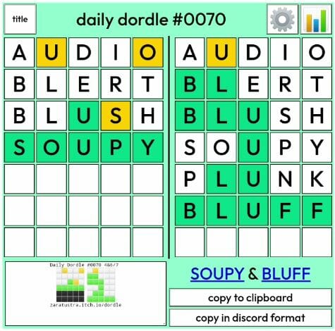 Daily Dordle 70 Answer - 4th April 2022