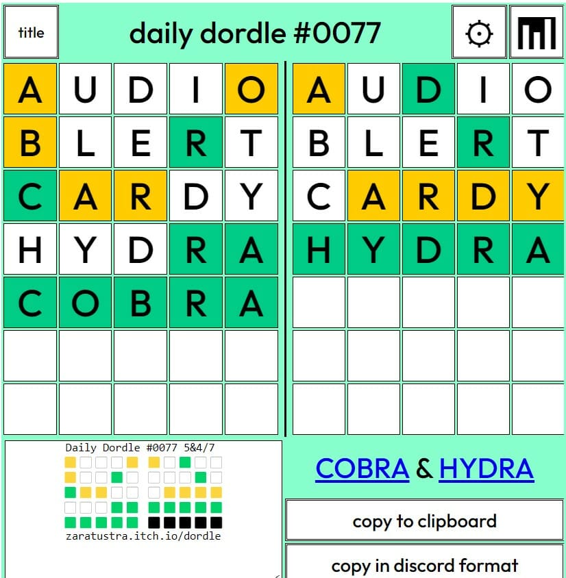 Dordle 77 Answer - 11th April 2022