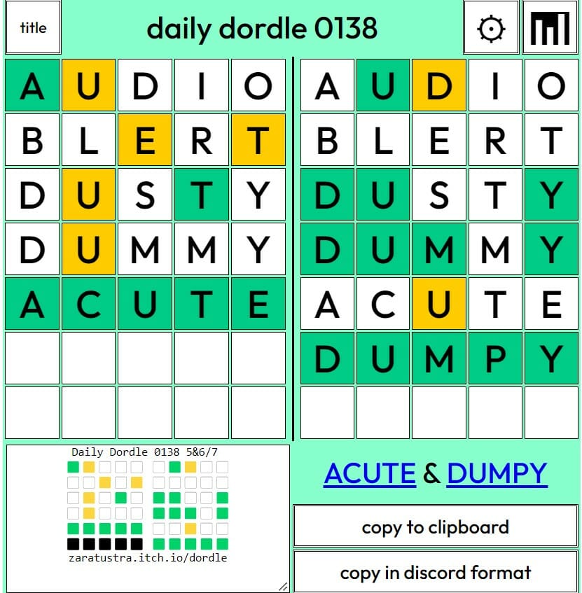 Daily Dordle 138 Answer - 11th June 2022