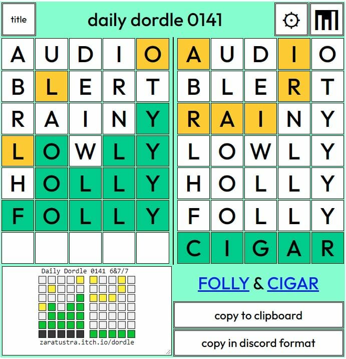 Daily Dordle 141 Answer - 14th June 2022