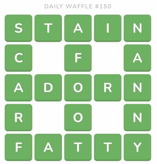 Daily Waffle Game 150 Answer - June 20th 2022