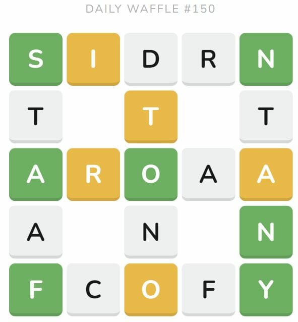 Daily Waffle Game 150 Puzzle - June 20th 2022