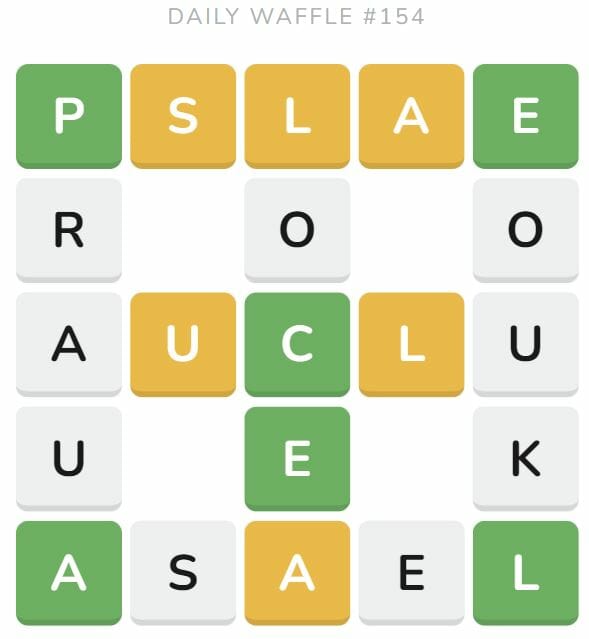 Daily Waffle Game 154 Puzzle - June 24th 2022
