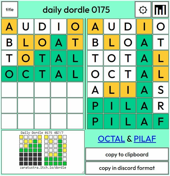 Daily Dordle 175 Answer - July 18th 2022