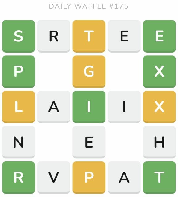 Daily Waffle Game 175 Puzzle - July 15th 2022