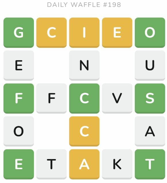 Daily Waffle Game 198 Puzzle - August 7th 2022