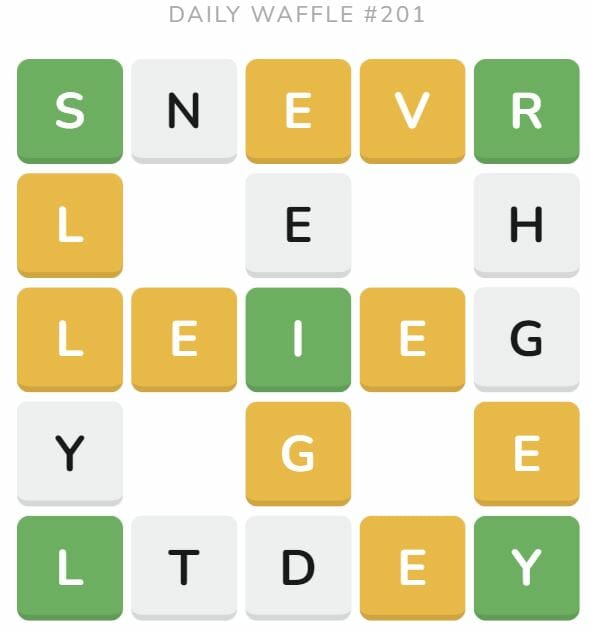 Daily Waffle Game 201 Puzzle - August 10th 2022