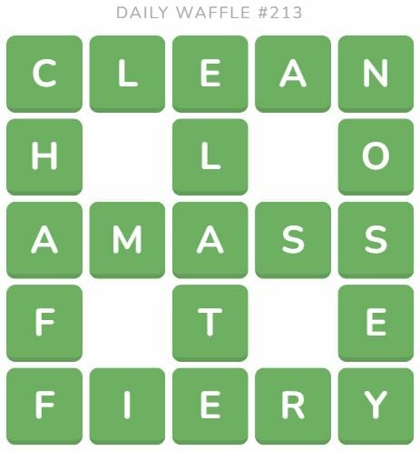 Daily Waffle Game 213 Answer - August 22nd 2022