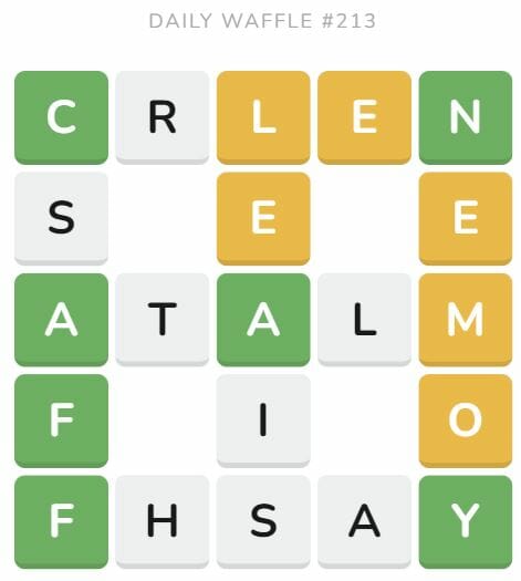 Daily Waffle Game 213 Puzzle - August 22nd 2022