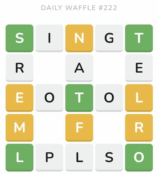 Daily Waffle Game 222 Puzzle - August 31st 2022