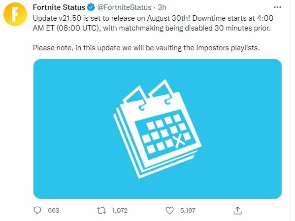Fortnite Server Downtime Time August 30 2022